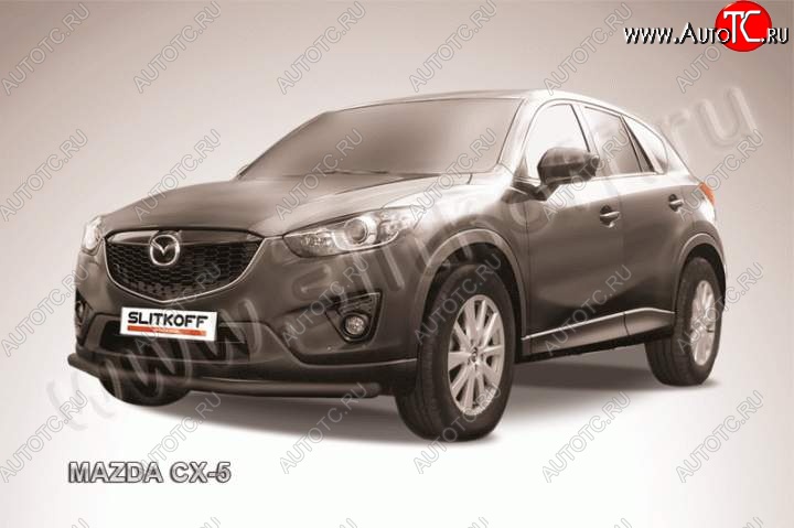 9 449 р. Защита переднего бампер Slitkoff  Mazda CX-5  KE (2011-2017) дорестайлинг, рестайлинг (Цвет: серебристый)  с доставкой в г. Керчь