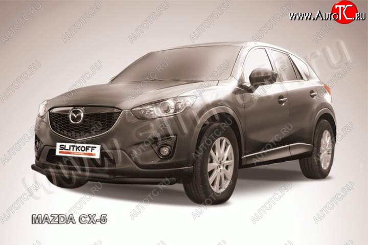 10 699 р. Защита переднего бампер Slitkoff  Mazda CX-5  KE (2011-2017) дорестайлинг, рестайлинг (Цвет: серебристый)  с доставкой в г. Керчь
