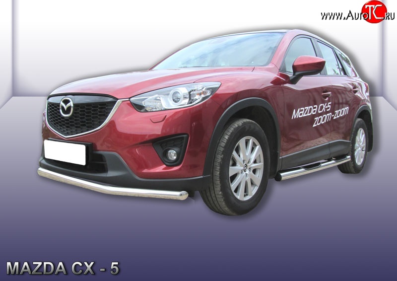 13 499 р. Одинарная защита переднего бампера из трубы диаметром 57 мм Slitkoff Mazda CX-5 KE рестайлинг (2015-2017) (Нержавейка, Полированная)  с доставкой в г. Керчь