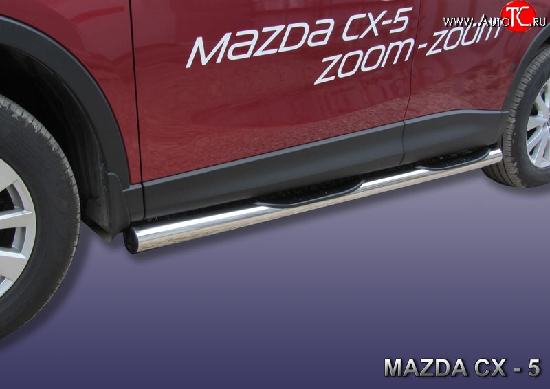 19 399 р. Защита порогов из трубы d76 мм с пластиковыми вставками для ног Slitkoff Mazda CX-5 KE рестайлинг (2015-2017) (Нержавейка, Полированная)  с доставкой в г. Керчь