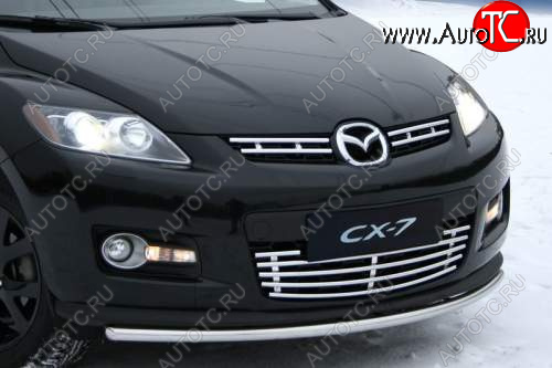 419 р. Декоративные элементы решётки радиатора верхние Souz96 (компл 2шт) Mazda CX-7 ER рестайлинг (2010-2012) (Нержавеющая сталь d16)  с доставкой в г. Керчь