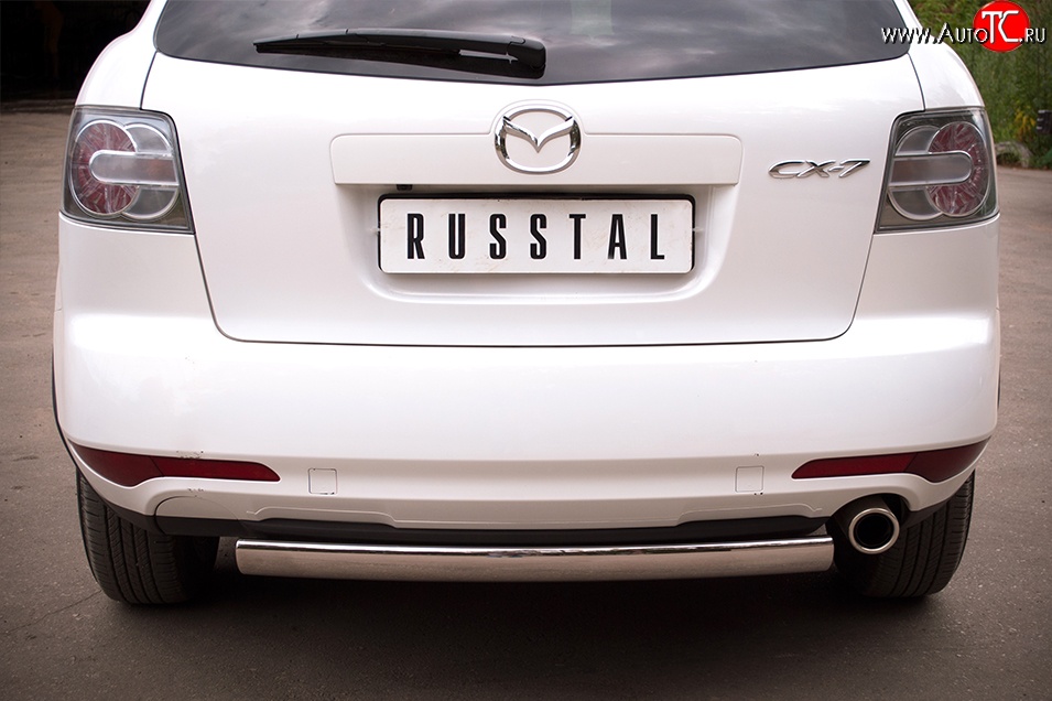 12 999 р. Защита заднего бампера (Ø75x42 мм, нержавейка) Russtal Mazda CX-7 ER рестайлинг (2010-2012)  с доставкой в г. Керчь