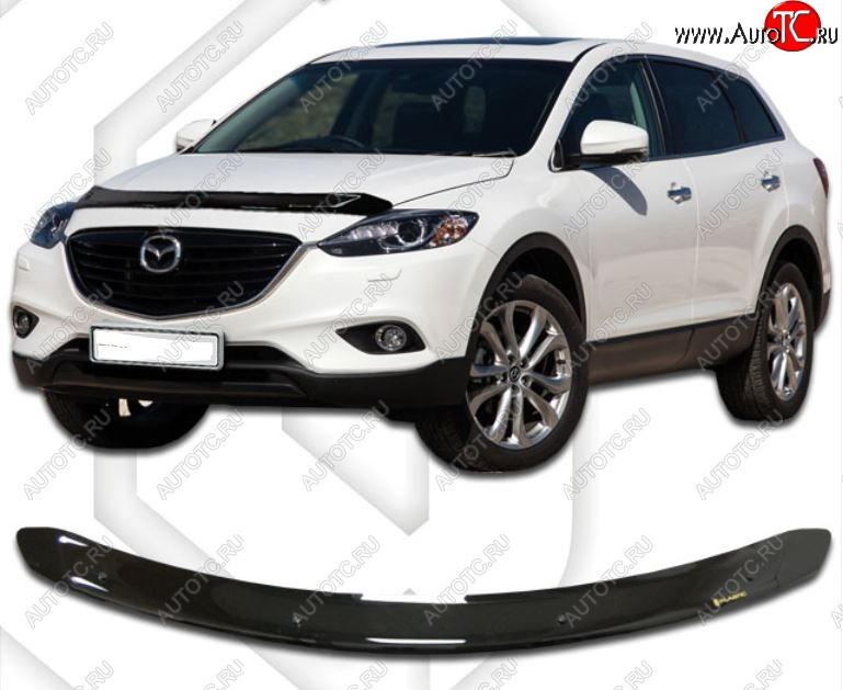 2 599 р. Дефлектор капота CA-Plastic Mazda CX-9 TB дорестайлинг (2007-2009) (Classic черный, Без надписи)  с доставкой в г. Керчь