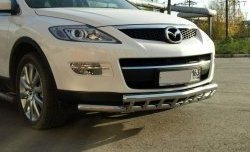 Двойная защита переднего бампера d63.5 мм с пластинами Металл Дизайн Mazda CX-9  TB (2007-2012) дорестайлинг, 1-ый рестайлинг (полированная нержавейка)