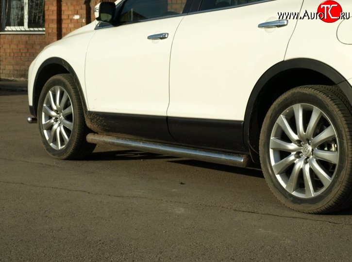 12 699 р. Защита порогов из круглой трубы d76 мм Металл Дизайн  Mazda CX-9  TB (2007-2009) дорестайлинг (полированная нержавейка)  с доставкой в г. Керчь