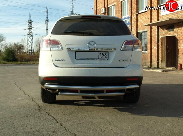 12 699 р. Двойная защита заднего бампера d63.5 мм Металл Дизайн Mazda CX-9 TB дорестайлинг (2007-2009) (полированная нержавейка)  с доставкой в г. Керчь