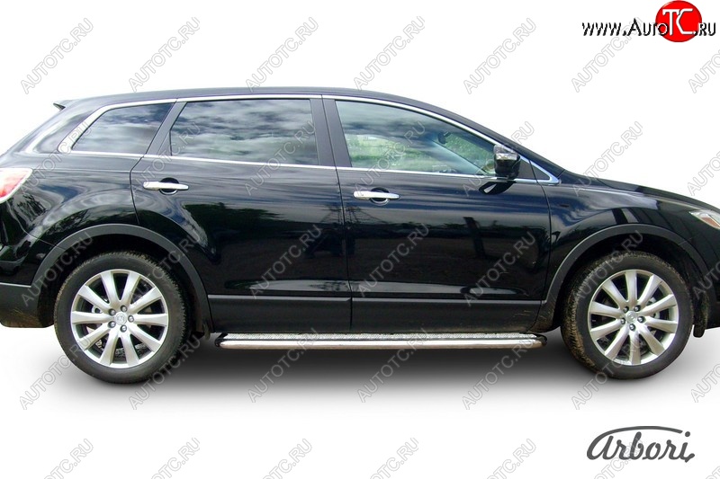 14 219 р. Защита штатных порогов с листом Arbori (нержавейка, алюминий, d57) Mazda CX-9 TB дорестайлинг (2007-2009)  с доставкой в г. Керчь