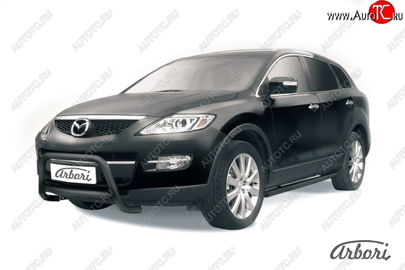 15 839 р. Защита переднего бампера Arbori (низкая, черная, 1 труба d57 mm). Mazda CX-9 TB дорестайлинг (2007-2009)  с доставкой в г. Керчь