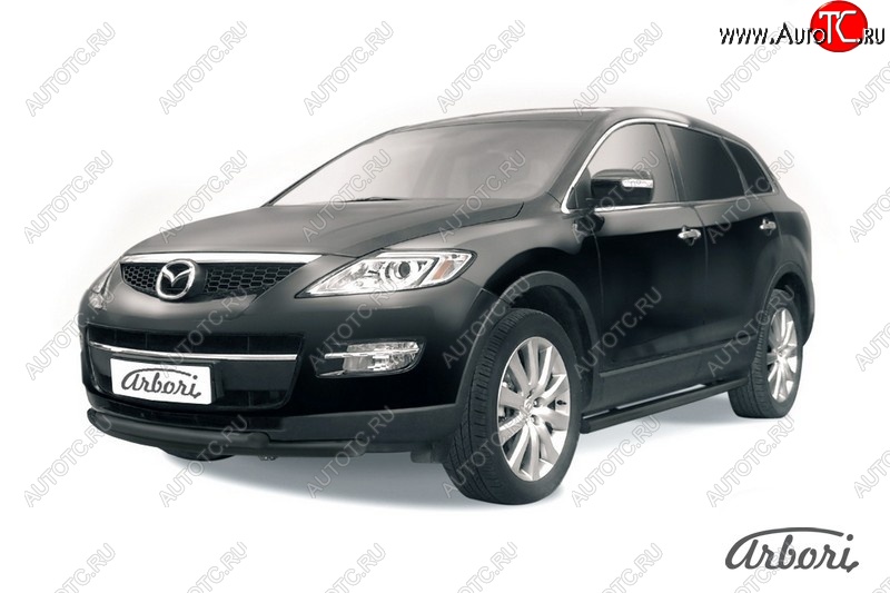 9 989 р. Защита переднего бампера Arbori (черная, 2 трубы d57 и 57 mm) Mazda CX-9 TB дорестайлинг (2007-2009)  с доставкой в г. Керчь