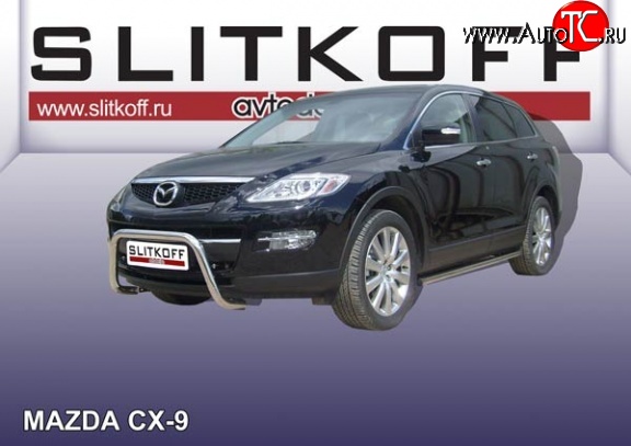 24 449 р. Усиленная защита переднего бампера из трубы диаметром 76 мм Slitkoff Mazda CX-9 TB дорестайлинг (2007-2009) (Нержавейка, Полированная)  с доставкой в г. Керчь