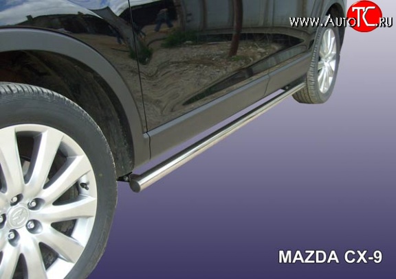 13 999 р. Защита порогов из круглой трубы диаметром 57 мм Slitkoff  Mazda CX-9  TB (2007-2009) дорестайлинг (Нержавейка, Полированная)  с доставкой в г. Керчь