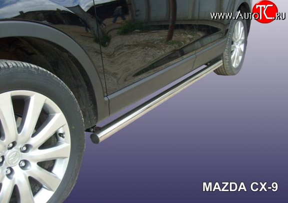 14 999 р. Защита порогов из круглой трубы диаметром 76 мм Slitkoff  Mazda CX-9  TB (2007-2009) дорестайлинг (Нержавейка, Полированная)  с доставкой в г. Керчь