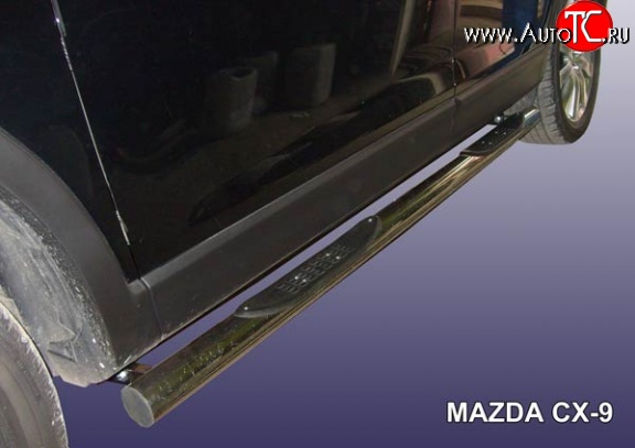 17 699 р. Защита порогов из трубы d76 мм с пластиковыми вставками для ног Slitkoff  Mazda CX-9  TB (2007-2009) дорестайлинг (Нержавейка, Полированная)  с доставкой в г. Керчь