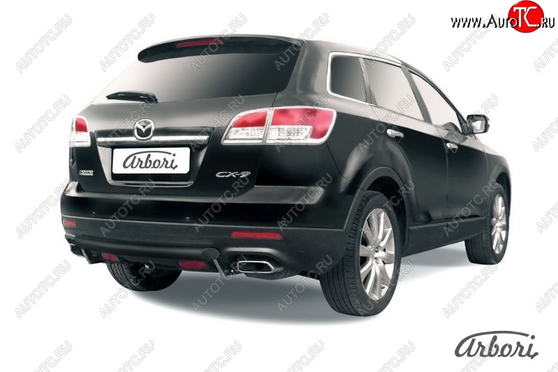 5 399 р. Защита заднего бампера Arbori (короткая, черная, 1 труба d57 mm). Mazda CX-9 TB дорестайлинг (2007-2009)  с доставкой в г. Керчь