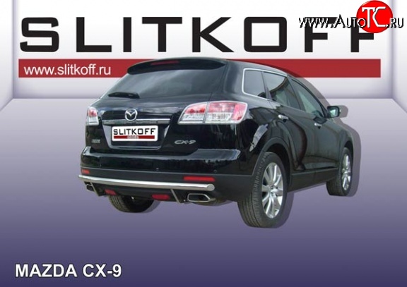 10 899 р. Защита заднего бампера из длинной трубы диаметром 57 мм Slitkoff Mazda CX-9 TB дорестайлинг (2007-2009) (Нержавейка, Полированная)  с доставкой в г. Керчь