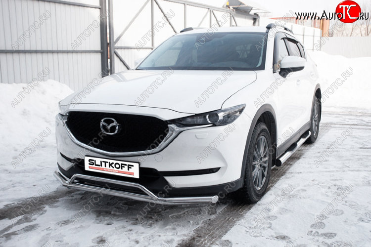 14 999 р. Защита переднего бампера Slitkoff (Ø 57+Ø 32, двойная).  Mazda CX-5  KF (2016-2025) (Нержавеющая сталь)  с доставкой в г. Керчь