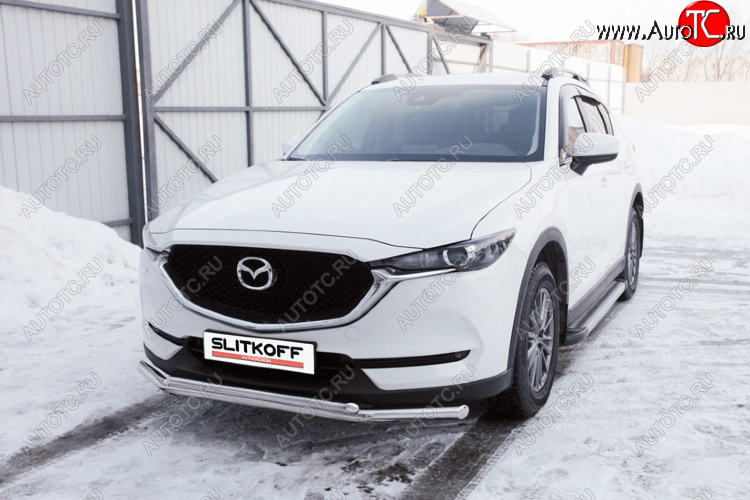 15 349 р. Защита переднего бампера Slitkoff (Ø 57+Ø 42, двойная).  Mazda CX-5  KF (2016-2025) (Нержавеющая сталь)  с доставкой в г. Керчь