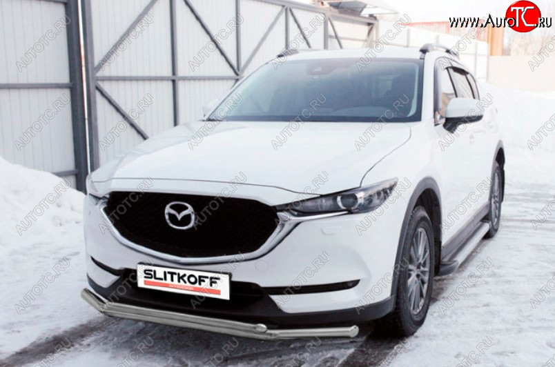 10 699 р. Защита переднего бампера Slitkoff (Ø 57+Ø 42, двойная).  Mazda CX-5  KF (2016-2025) (Сталь с полимерным покрытием. Цвет: серебристый)  с доставкой в г. Керчь