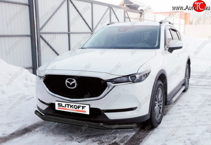 13 799 р. Защита переднего бампера Slitkoff (Ø 57+Ø 42, двойная).  Mazda CX-5  KF (2016-2025) (Сталь с полимерным покрытием. Цвет: черный)  с доставкой в г. Керчь