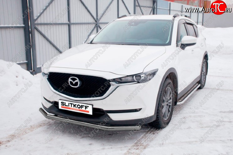 9 449 р. Защита переднего бампера Slitkoff (Ø 57 мм).  Mazda CX-5  KF (2016-2025) (Сталь с полимерным покрытием. Цвет: серебристый)  с доставкой в г. Керчь