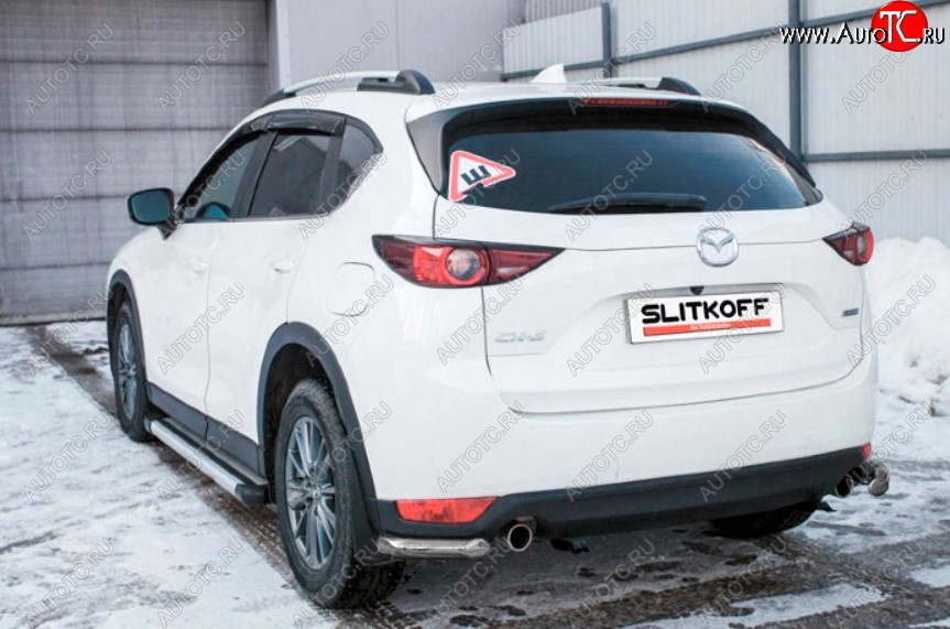 4 999 р. Защита заднего бампера Slitkoff (Ø 57 мм, уголки) Mazda CX-5 KF (2016-2025) (Сталь с полимерным покрытием. Цвет: серебристый)  с доставкой в г. Керчь