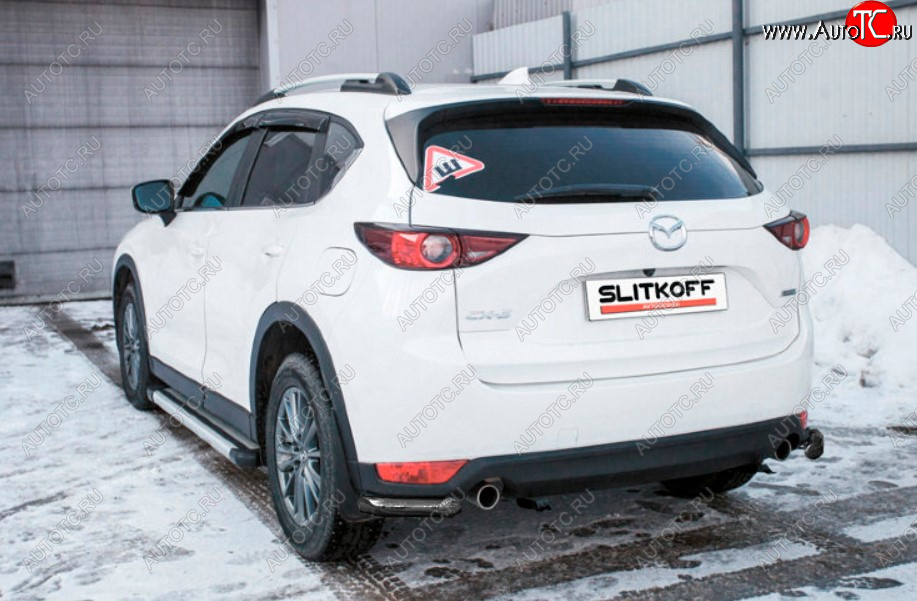 6 599 р. Защита заднего бампера Slitkoff (Ø 57 мм, уголки)  Mazda CX-5  KF (2016-2025) (Сталь с полимерным покрытием. Цвет: черный)  с доставкой в г. Керчь