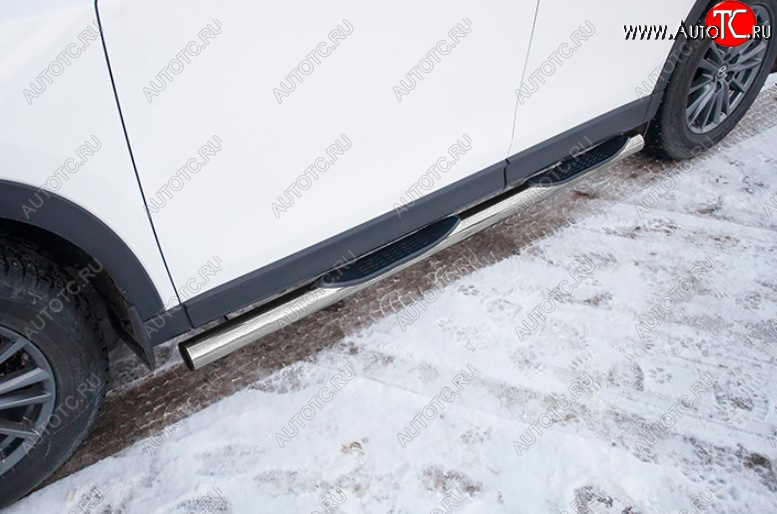 5 599 р. Защита порогов Slitkoff (Ø 76 мм, с проступями) Mazda CX-5 KF (2016-2025) (Сталь с полимерным покрытием. Цвет: серебристый)  с доставкой в г. Керчь