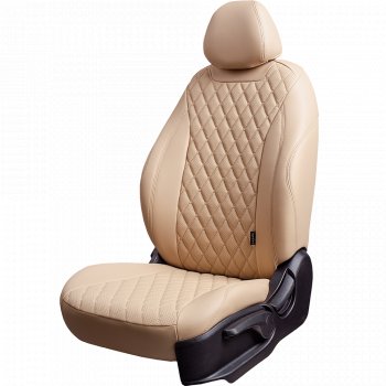 Чехлы для сидений Lord Autofashion Байрон (экокожа, 40/20/40, подлокотник, 3 Г-образных подголовника) Mazda CX-5  KF (2016-2025) (Бежевый, вставка бежевая, строчка бежевая)