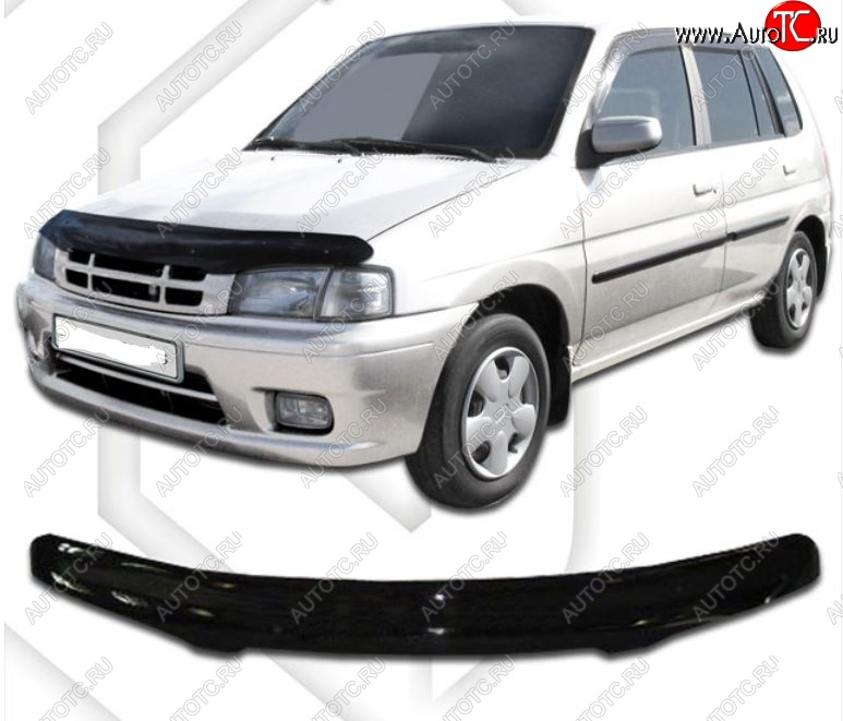 1 999 р. Дефлектор капота CA-Plastic  Mazda Demio  1 DW (1996-2002) дорестайлинг, рестайлинг (Classic черный, Без надписи)  с доставкой в г. Керчь