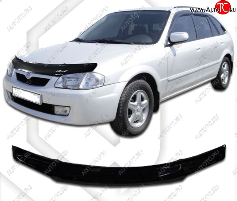 1 999 р. Дефлектор капота CA-Plastic  Mazda 323/Familia  седан (1998-2000) BJ дорестайлинг (Classic черный, Без надписи)  с доставкой в г. Керчь