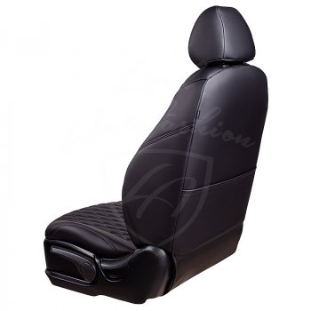 Чехлы для сидений Lord Autofashion Байрон (экокожа, раздельная спинка, подлокотник, отдельные бока, 3 Г-образных подголовника) Mazda 6  GJ (2012-2018) дорестайлинг седан, дорестайлинг универсал, 1 рестайлинг универсал, 1-ый рестайлинг седан (Черный, вставка черная, строчка черная)