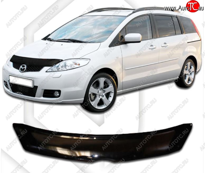 2 079 р. Дефлектор капота CA-Plastic Mazda Premacy (2005-2010) (серия Classic черный, Без надписи)  с доставкой в г. Керчь