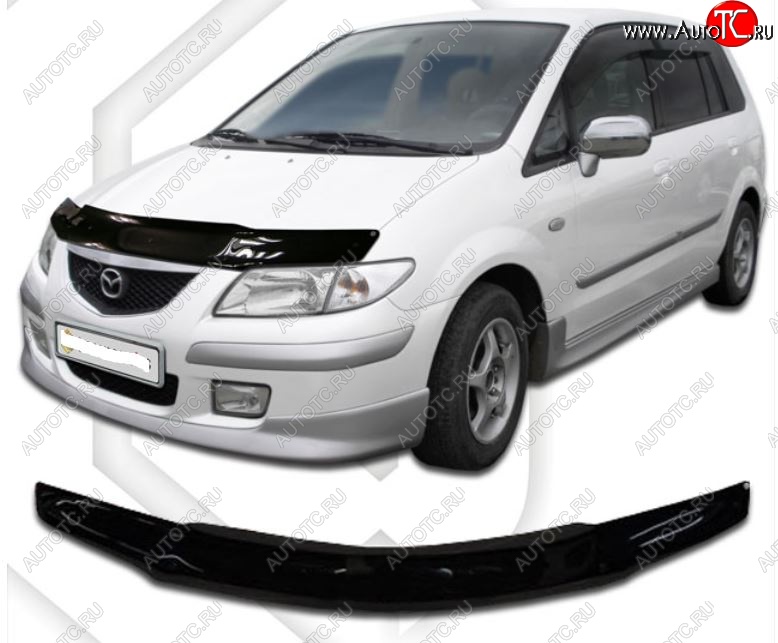 2 799 р. Дефлектор капота CA-Plastic Mazda Premacy (1999-2004) (Classic черный, Без надписи)  с доставкой в г. Керчь