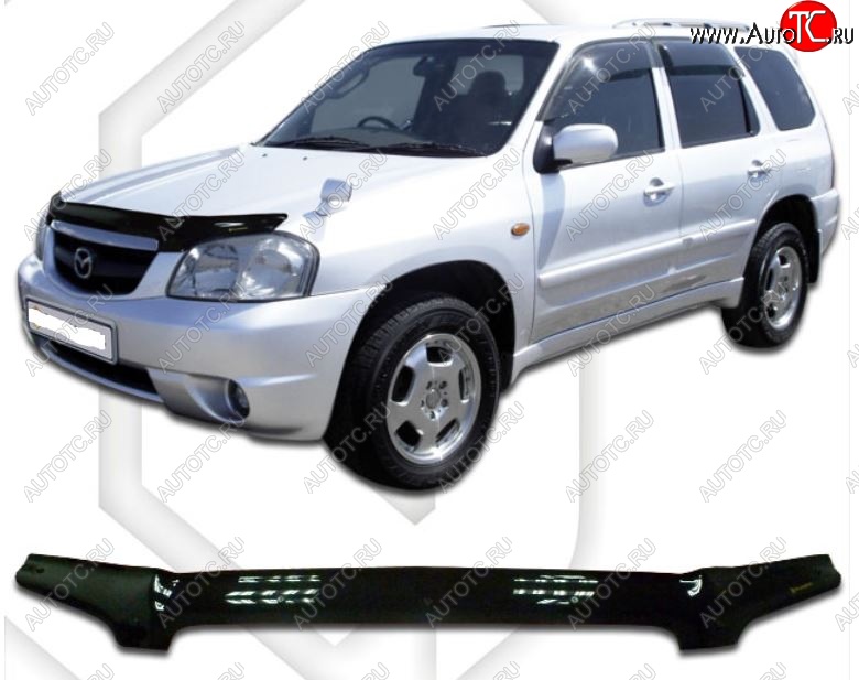 2 079 р. Дефлектор капота CA-Plastic Mazda Tribute  дорестайлинг (2000-2007) (серия Classic черный, Без надписи)  с доставкой в г. Керчь