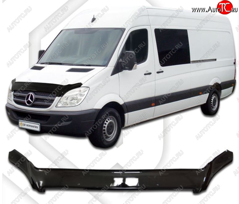 2 899 р. Дефлектор капота CA-Plastic  Mercedes-Benz Sprinter  W906 (2006-2013) (Classic черный, Без надписи)  с доставкой в г. Керчь