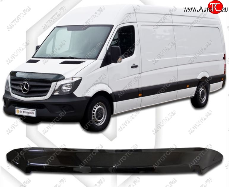 2 079 р. Дефлектор капота CA-Plastiс  Mercedes-Benz Sprinter  W906 (2014-2018) рестайлинг (Classic черный, Без надписи)  с доставкой в г. Керчь