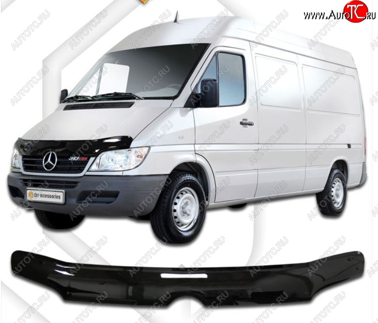 2 969 р. Дефлектор капота CA-Plastic Mercedes-Benz Sprinter W905 рестайлинг (2000-2006) (Classic черный, Без надписи)  с доставкой в г. Керчь