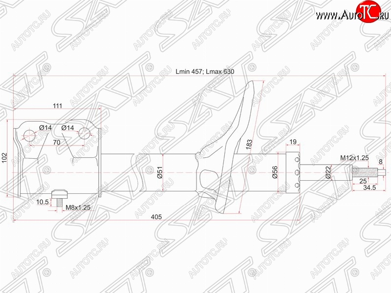 4 189 р. Амортизатор передний (2WD, 4WD) SAT (L 175, установка на левую или правую сторону) Mitsubishi Airtek (2001-2008)  с доставкой в г. Керчь