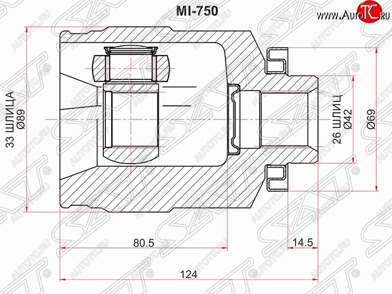 3 099 р. ШРУС SAT (внутренний, правый, 33*28*42 мм) Mitsubishi Outlander CU (2003-2009)  с доставкой в г. Керчь