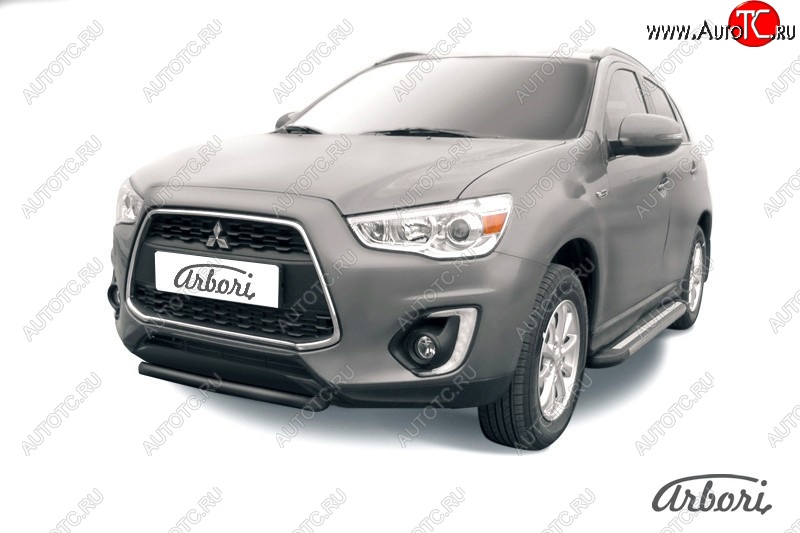 6 569 р. Защита переднего бампера Arbori (короткая, черная, 1 труба d57 mm). Mitsubishi ASX 1-ый рестайлинг (2013-2016)  с доставкой в г. Керчь
