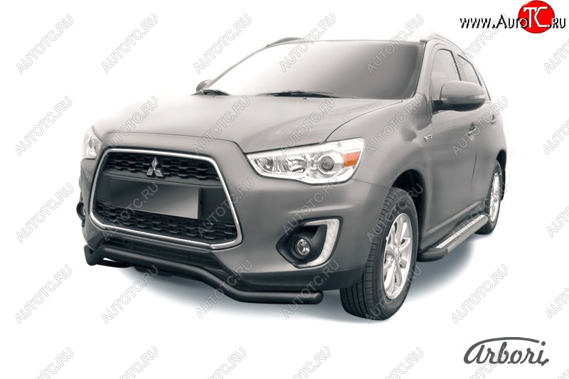 8 279 р. Защита переднего бампера Arbori (волна, черная, 1 труба d57 mm). Mitsubishi ASX 1-ый рестайлинг (2013-2016)  с доставкой в г. Керчь