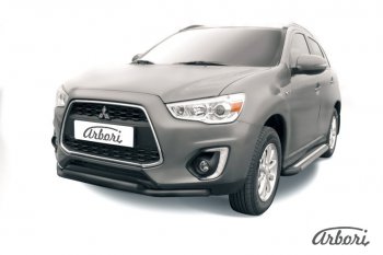 Защита переднего бампера Arbori (черная, 2 трубы d57 и 42 mm) Mitsubishi ASX 1-ый рестайлинг (2013-2016)