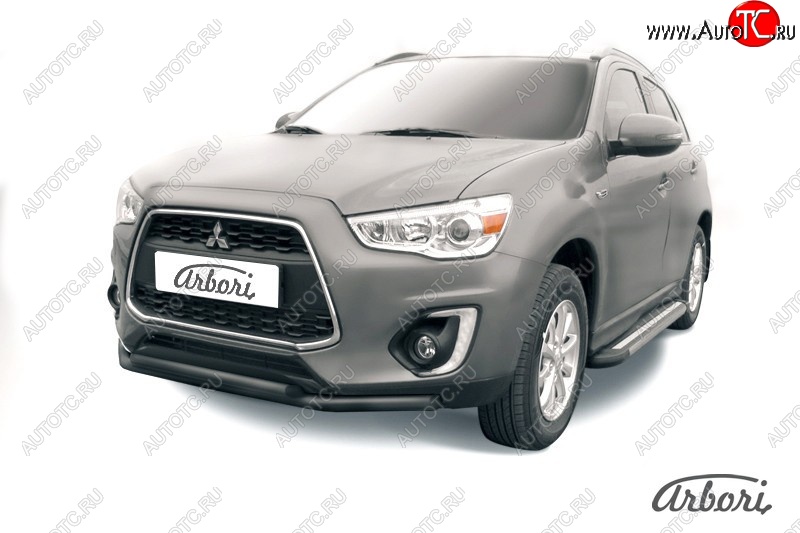 8 819 р. Защита переднего бампера Arbori (черная, 2 трубы d57 и 42 mm) Mitsubishi ASX 1-ый рестайлинг (2013-2016)  с доставкой в г. Керчь