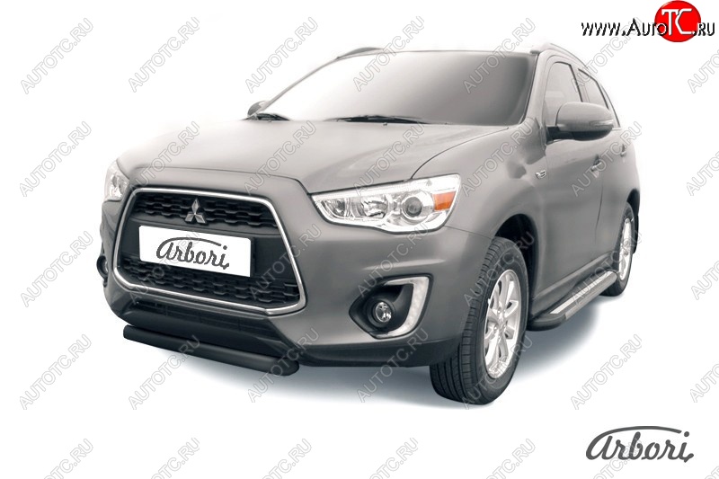 7 199 р. Защита переднего бампера Arbori (короткая, черная, 1 труба d76 mm). Mitsubishi ASX 1-ый рестайлинг (2013-2016)  с доставкой в г. Керчь