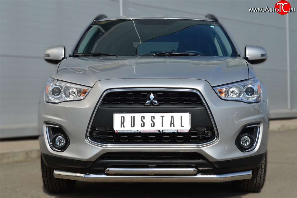 17 899 р. Защита переднего бампера (2 трубыØ63 и 42 мм, нержавейка) SLITKOFF  Mitsubishi ASX (2013-2016) 1-ый рестайлинг  с доставкой в г. Керчь