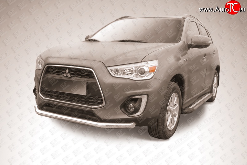 14 849 р. Одинарная защита переднего бампера диаметром 76 мм Slitkoff  Mitsubishi ASX (2013-2016) 1-ый рестайлинг (Цвет: нержавеющая полированная сталь)  с доставкой в г. Керчь