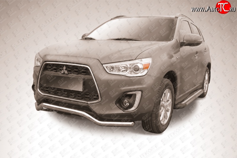 15 949 р. Фигурная защита переднего бампера диаметром 57 мм Slitkoff  Mitsubishi ASX (2013-2016) 1-ый рестайлинг (Нержавейка, Полированная)  с доставкой в г. Керчь