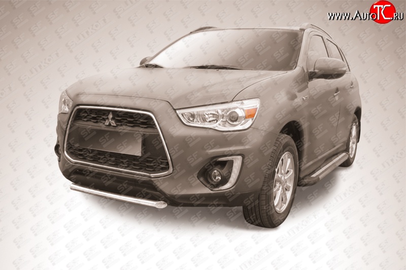 12 599 р. Защита переднего бампера из короткой трубы диаметром 57 мм Slitkoff  Mitsubishi ASX (2013-2016) 1-ый рестайлинг (Нержавейка, Полированная)  с доставкой в г. Керчь