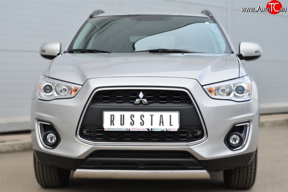 9 749 р. Защита переднего бампера (Ø75х42 мм, нержавейка) Russtal Mitsubishi ASX 1-ый рестайлинг (2013-2016)  с доставкой в г. Керчь