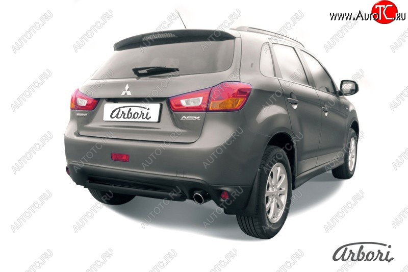 5 219 р. Защита заднего бампера Arbori (короткая, черная, 1 труба d57 mm). Mitsubishi ASX 1-ый рестайлинг (2013-2016)  с доставкой в г. Керчь